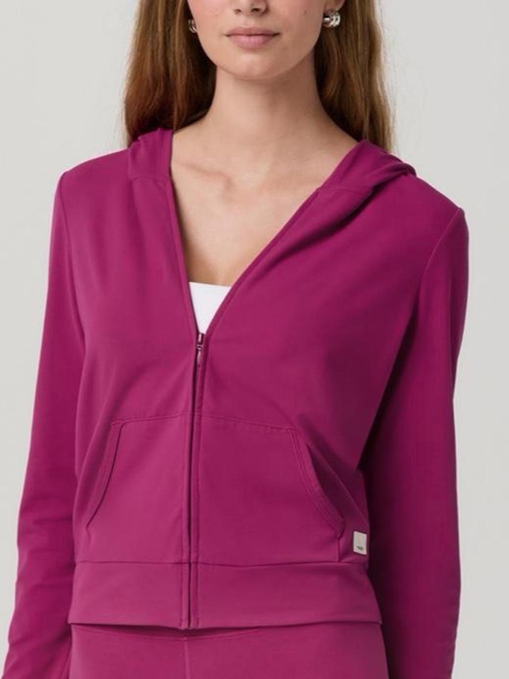 Vuori AllTheFeels™ Mini Full Zip Hoodie in Dragonfruit Pink — Size S.